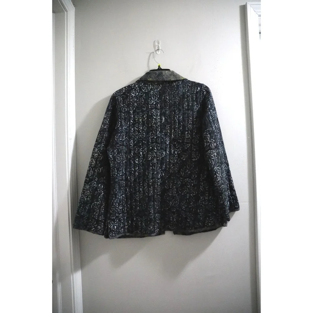 Frivo Lous‎ Jacket Medium Blue Black Swirl Velvet Quilted Asian Bohemian Coat